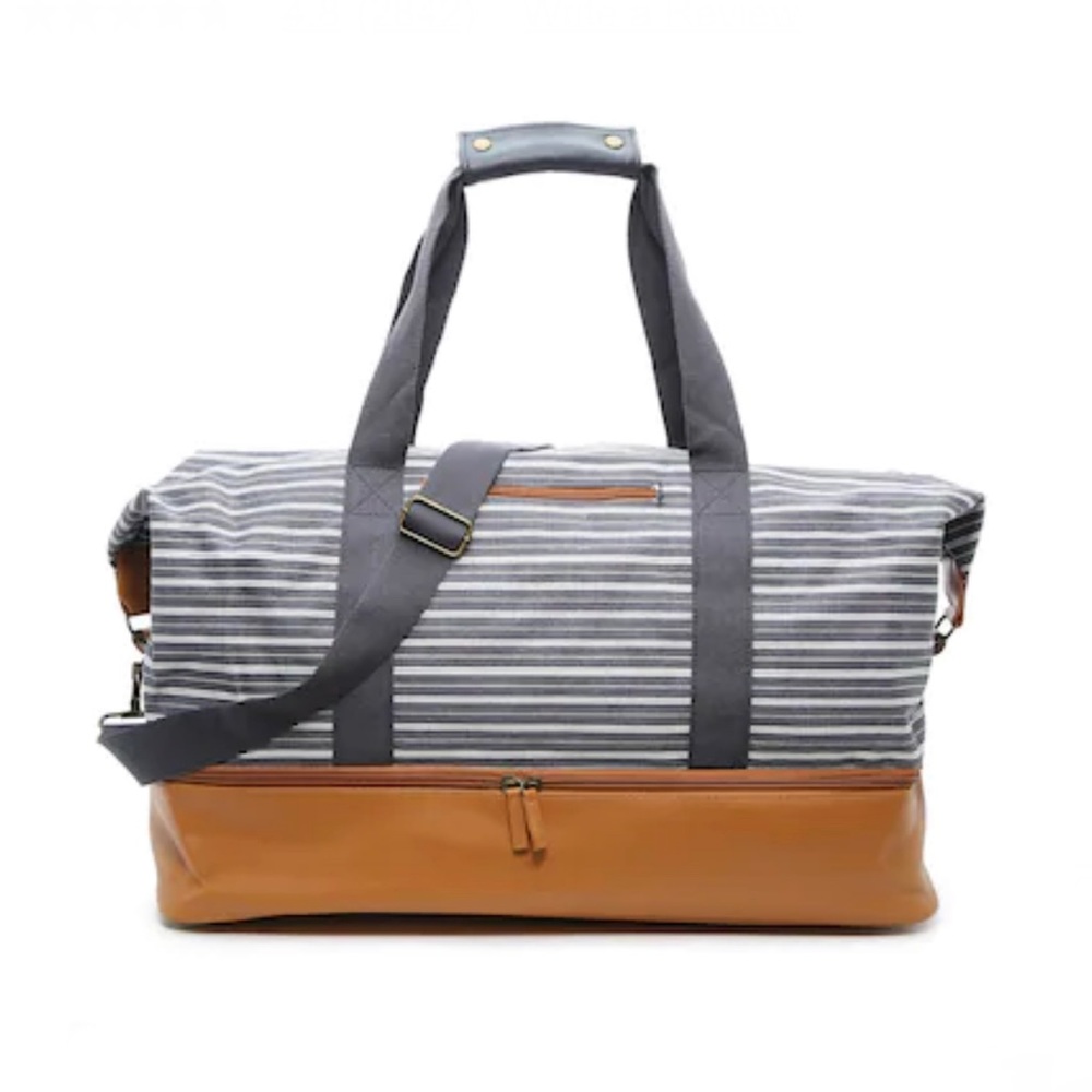 Navy Striped Weekender Travel Bag NWT